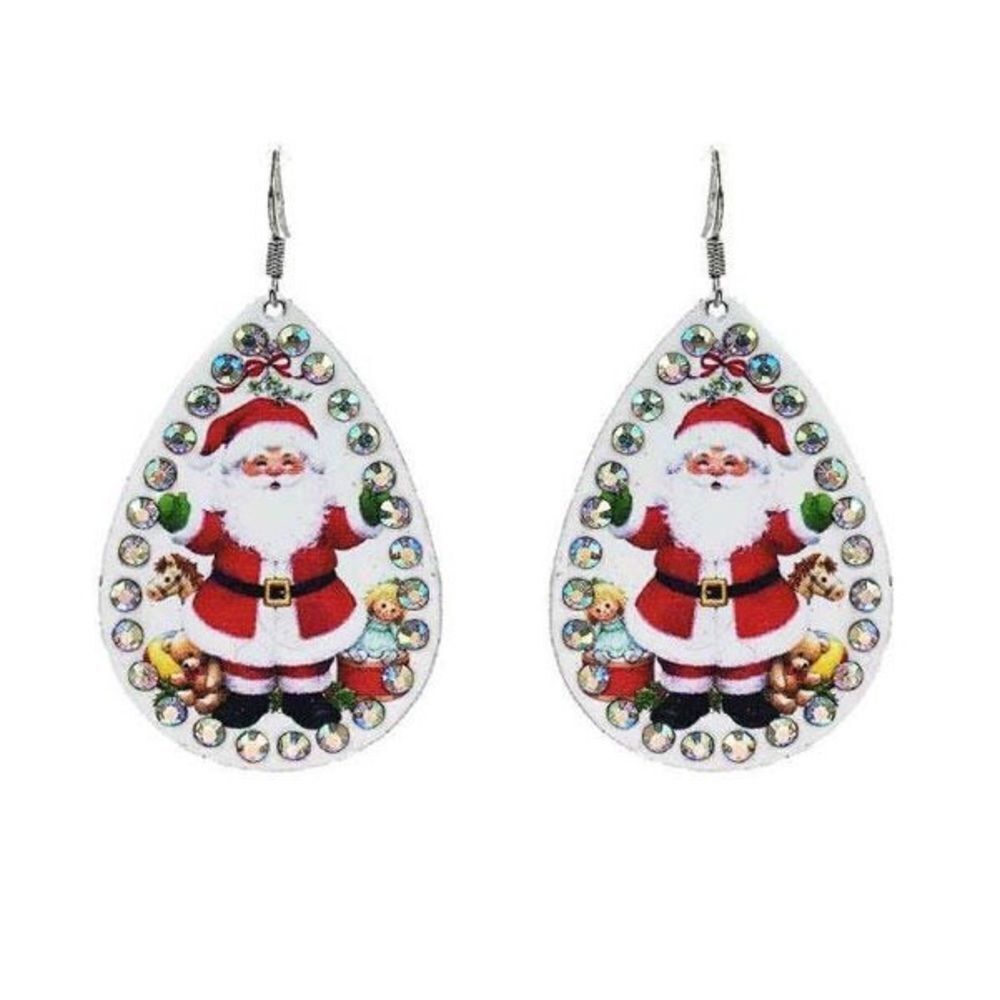 Christmas Vintage Santa Tear Drop Earrings w/Stones